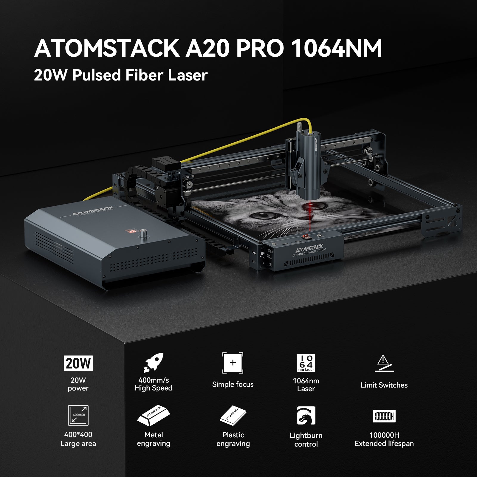 <tc>AtomStack</tc> A20 Pro 1064 nm 20 W Faserlaser-Markierungs- und Gravurmaschine