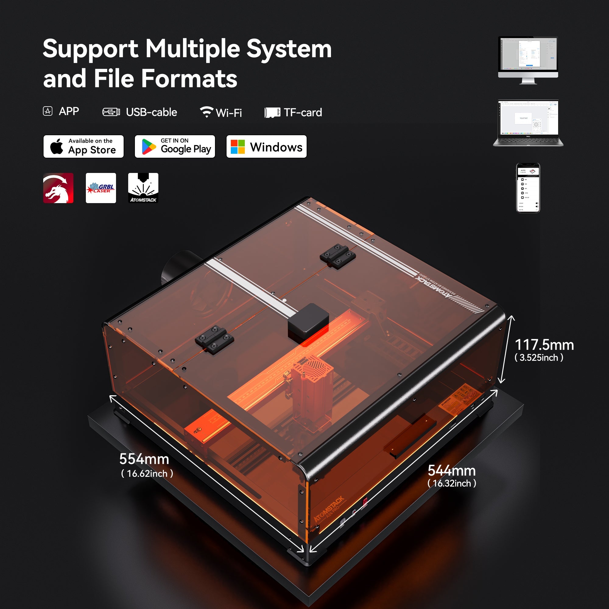 AtomStack A24/X24 Ultra Optical Power 24W Unibody Frame Laser Engraver