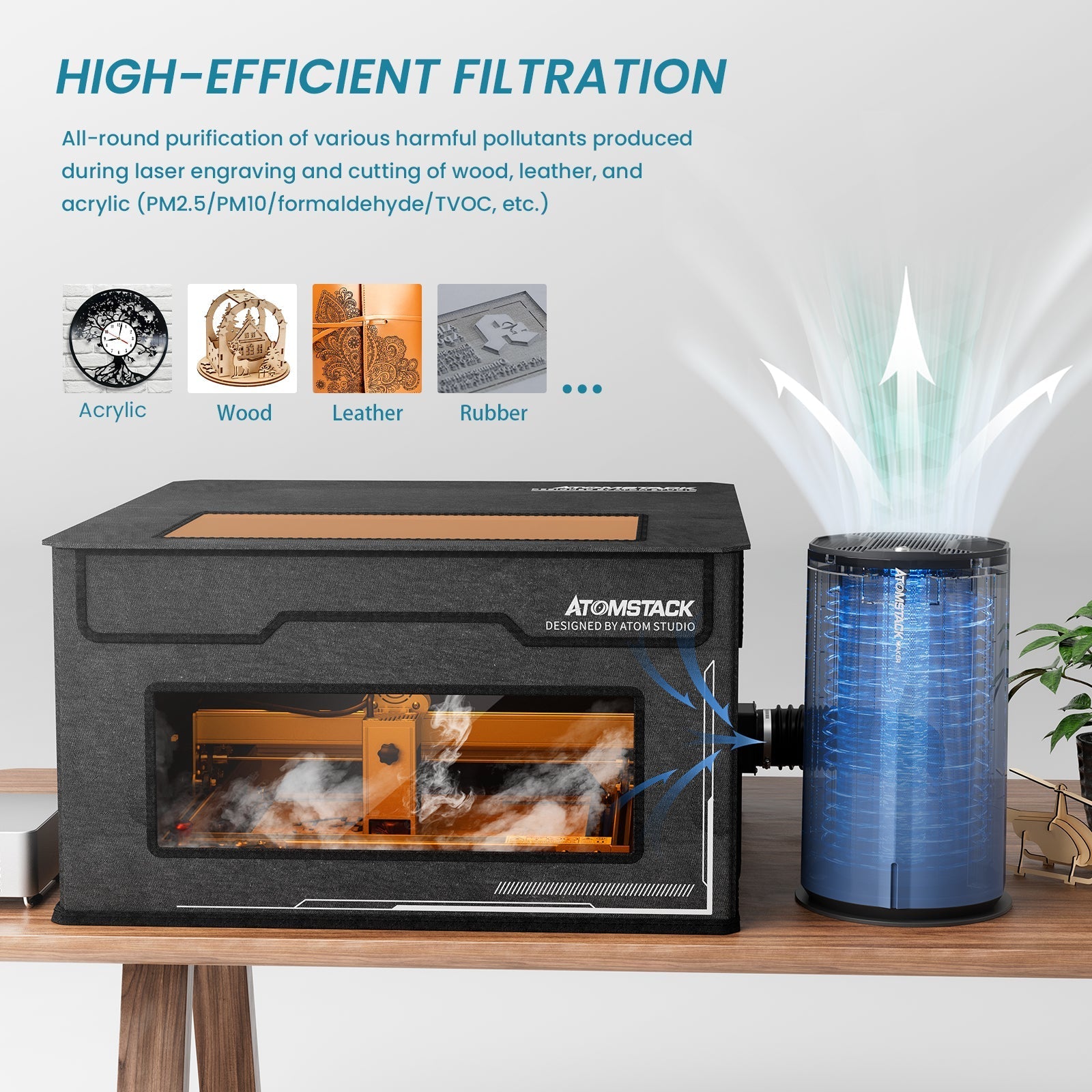 Purificateur d'air <tc>AtomStack</tc> D2 pour graveur et découpeur laser