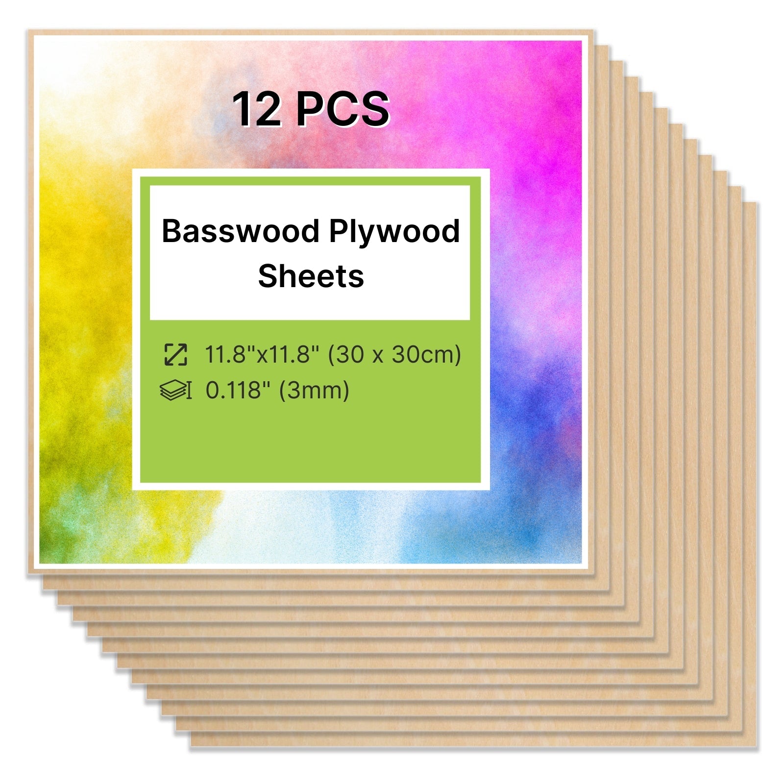 Basswood Plywood Sheets 0.118" Thickness (+/- 0.2mm) 11.8"x11.8" for Engraving