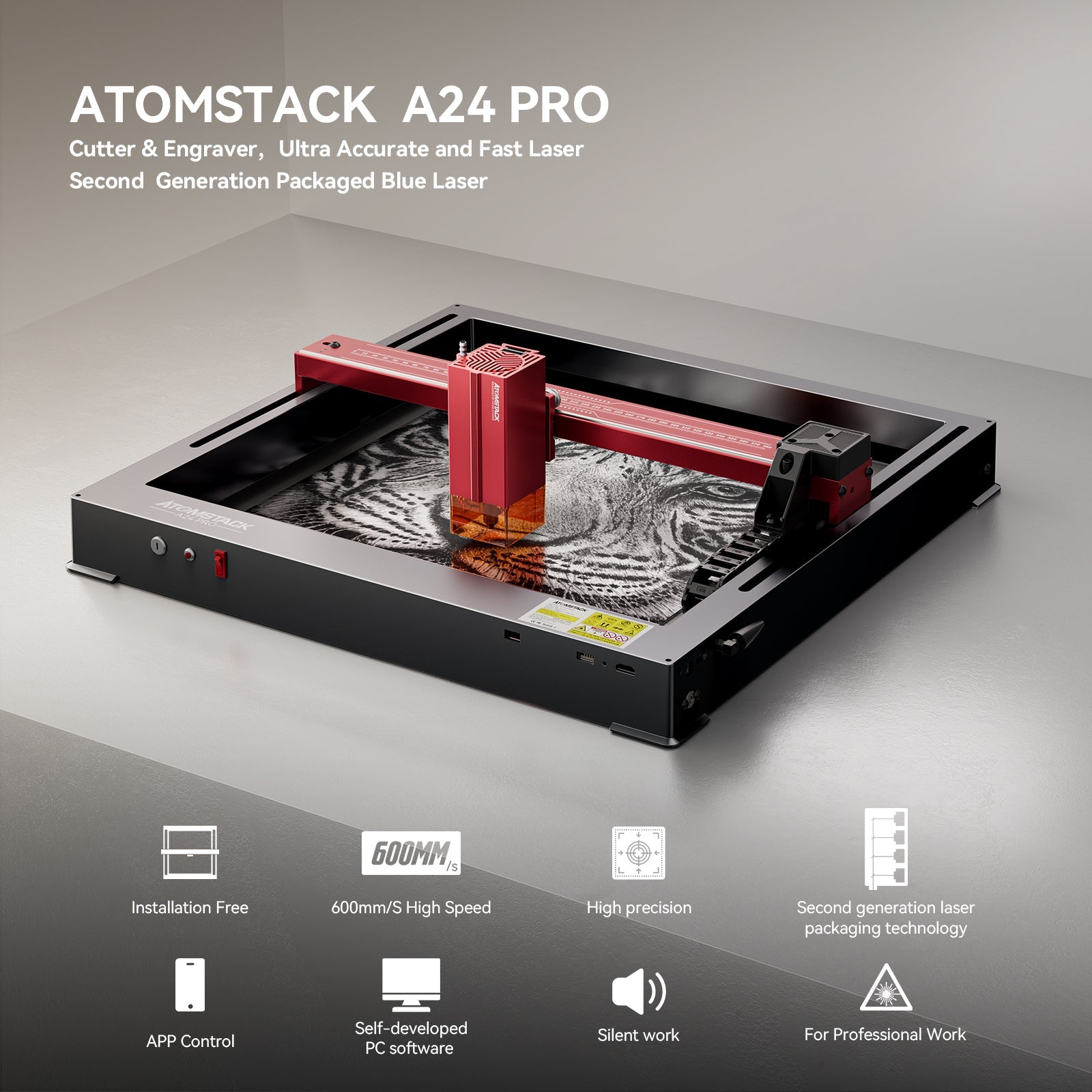 Graveur laser monocoque <tc>AtomStack</tc> A24/X24 Pro à puissance optique de 24 W 