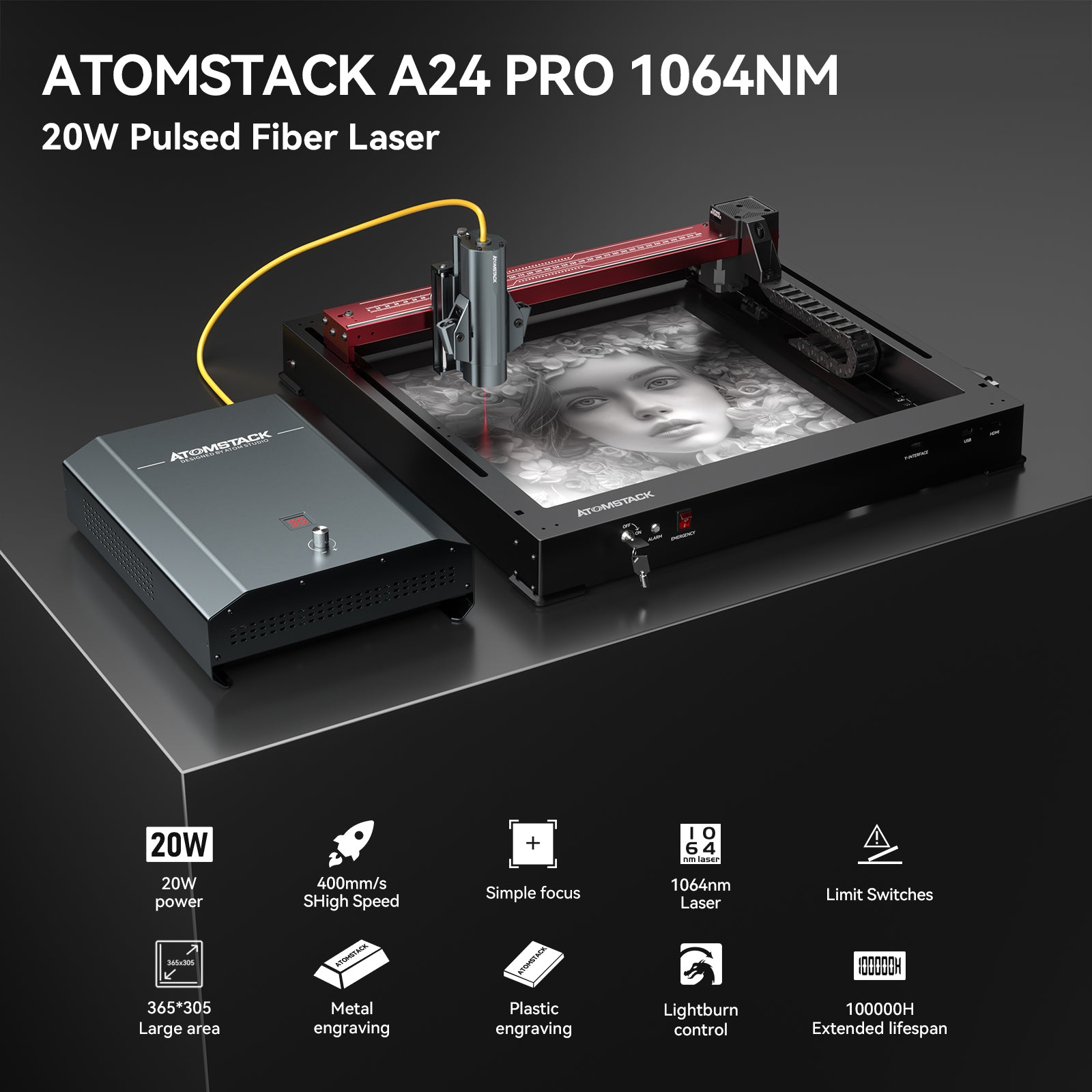 AtomStack A24 Pro 1064NM Fiber Laser Marking And Engraving Machine