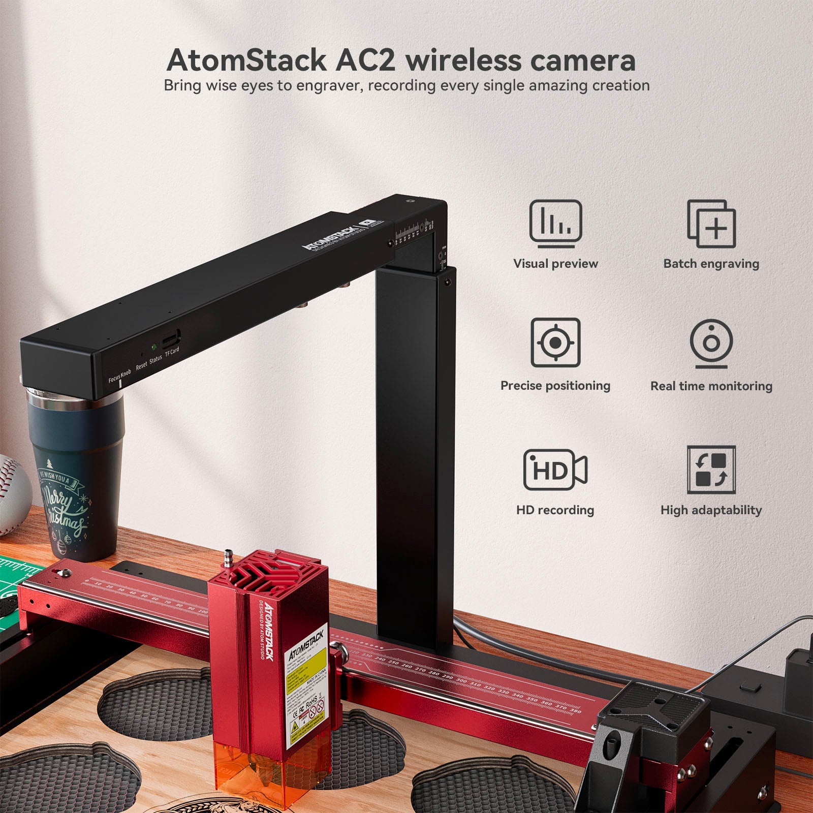 <tc>AtomStack</tc> AC2 Drahtlose Kamera für Lasergravur- und -schneidemaschine 