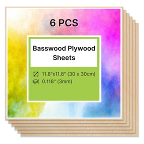 Basswood Plywood Sheets 0.118" Thickness (+/- 0.2mm) 11.8"x11.8" for Engraving