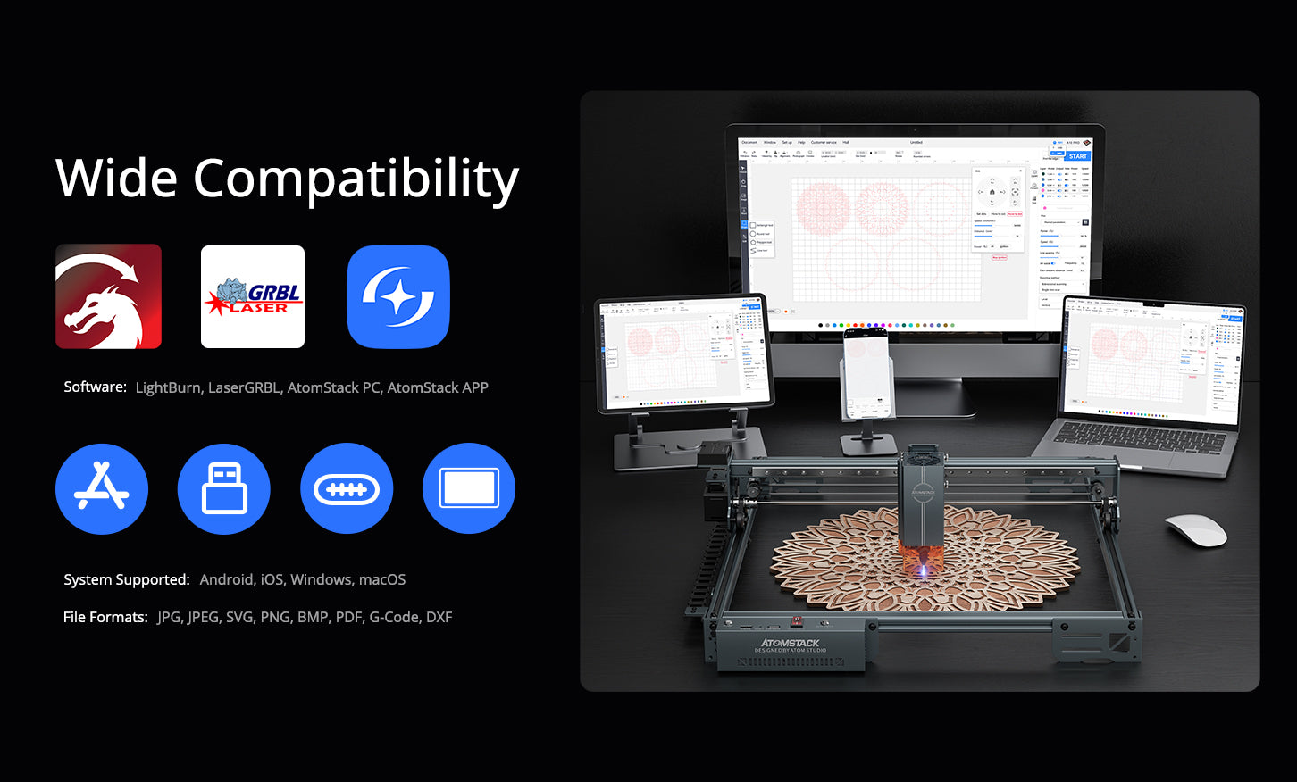 Graveur laser <tc>AtomStack</tc> A40 Pro V2 avec kit d'assistance pneumatique F60 