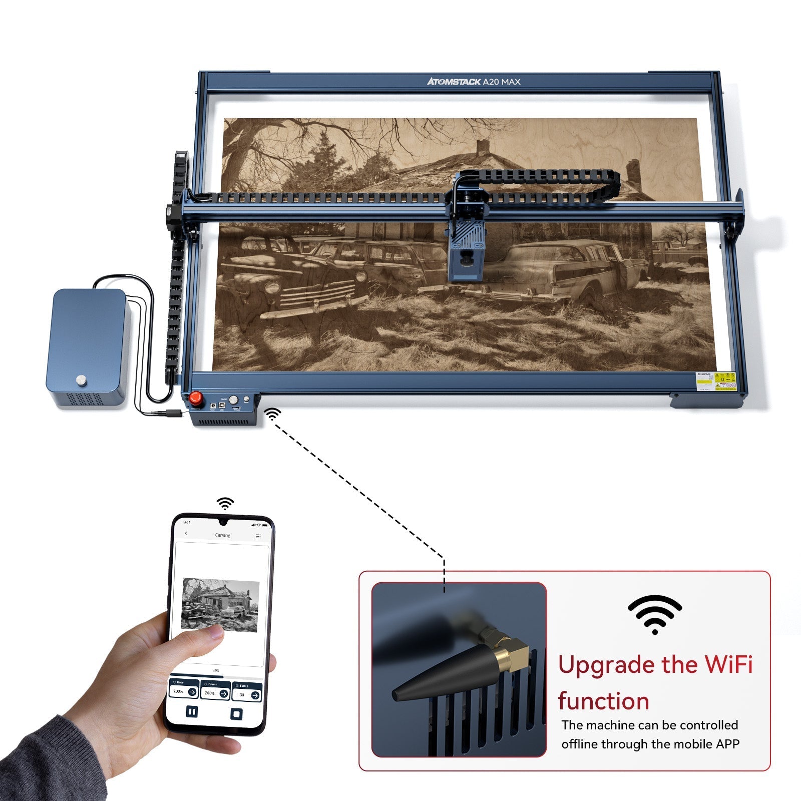 AtomStack A20 Max Large Size Eye Protection Laser Engraver With F60 Air Assist