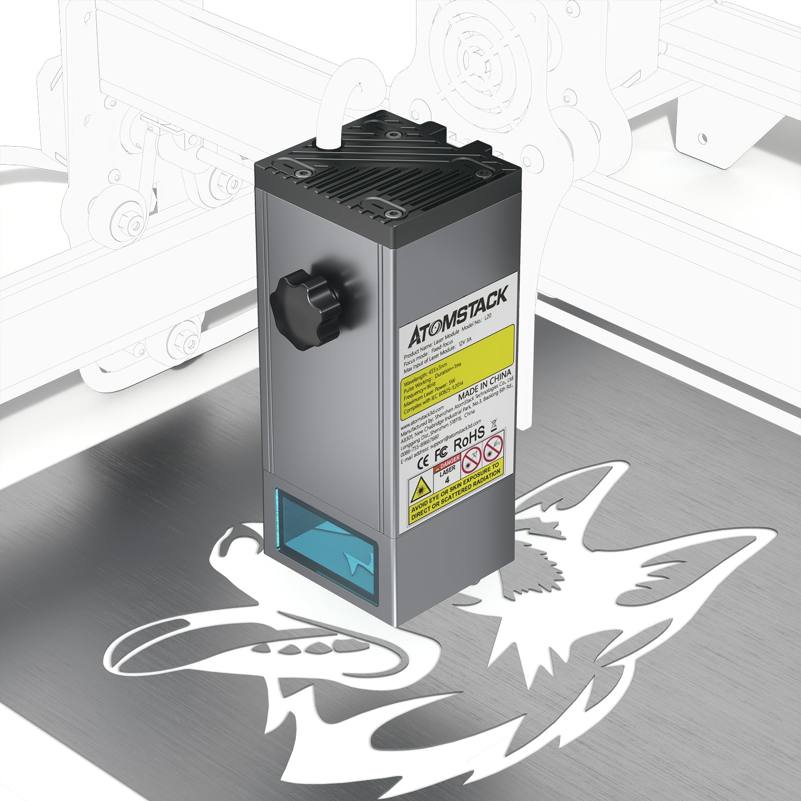 Module laser <tc>AtomStack</tc> M100 20 W avec kit d'assistance pneumatique