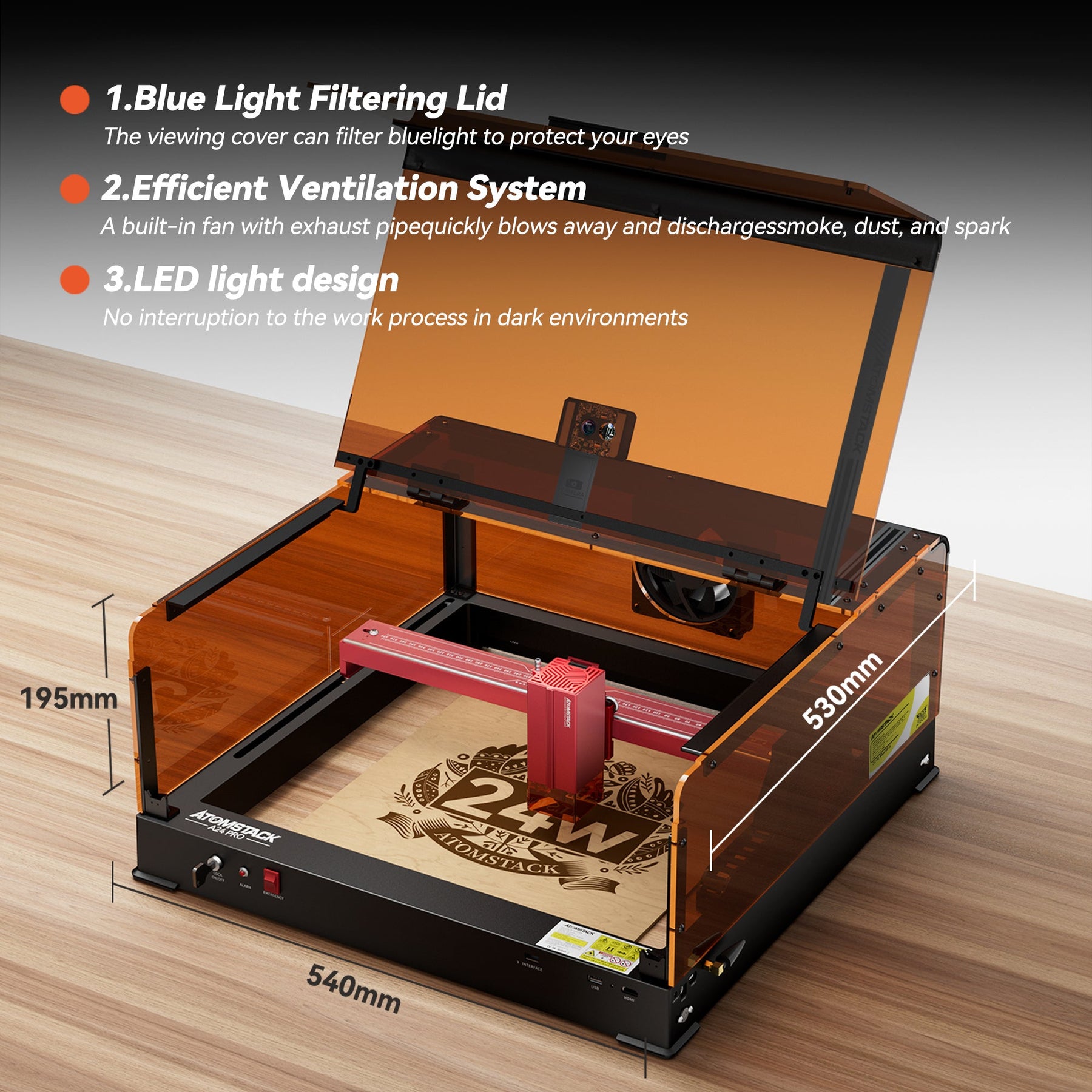 AtomStack B3 Enclosure - Dustproof Laser Engraving Machine Protective Box with Camera for A6 Series