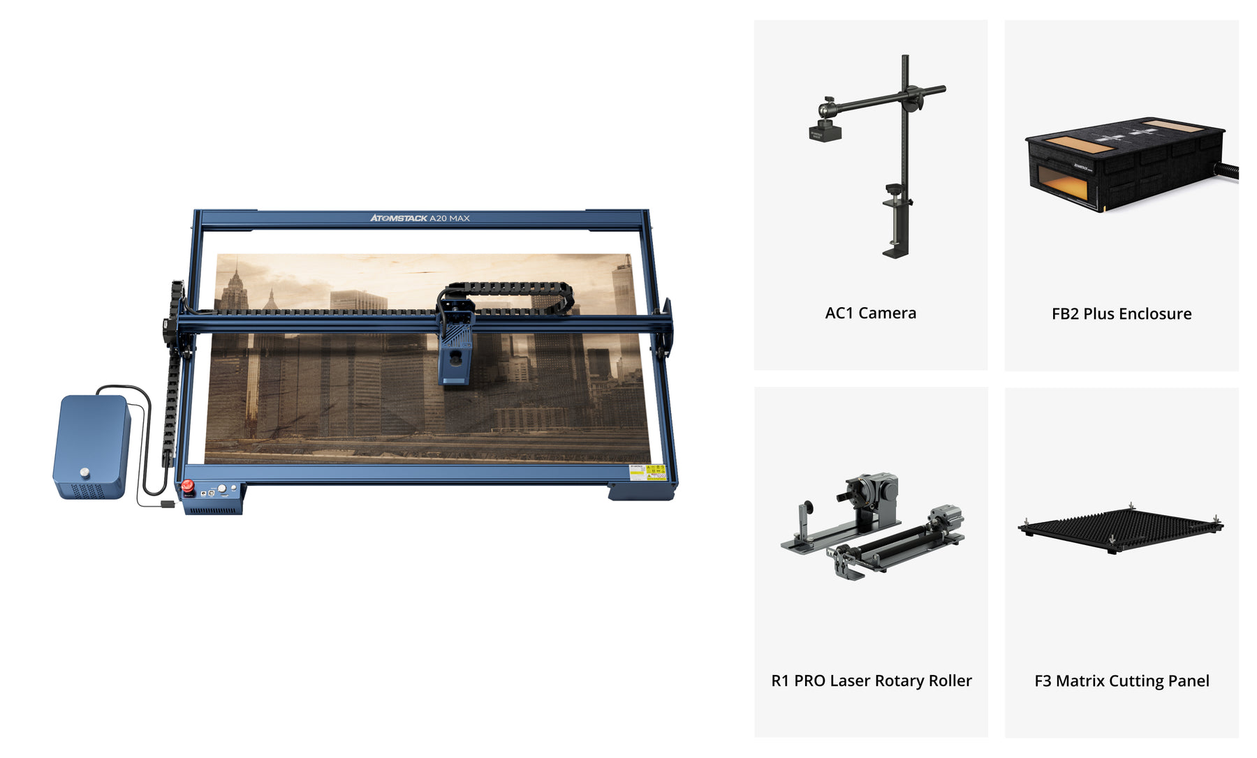 Graveur laser <tc>AtomStack</tc> A20 Max de grande taille avec protection des yeux et assistance pneumatique F60