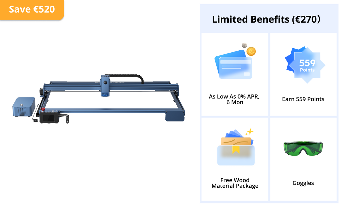 Graveur laser <tc>AtomStack</tc> A20 Max de grande taille avec protection des yeux et assistance pneumatique F60