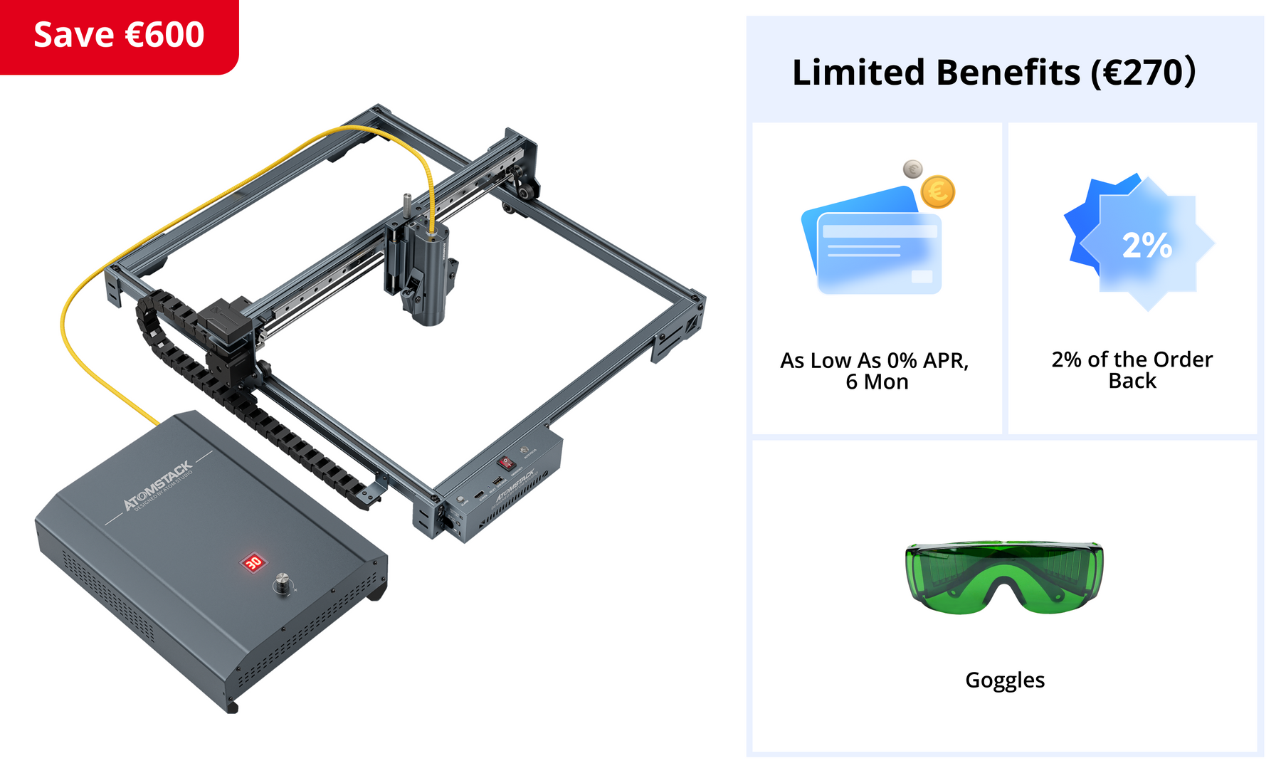 AtomStack A20 Pro 1064nm 20W Fiber Laser Marking And Engraving Machine