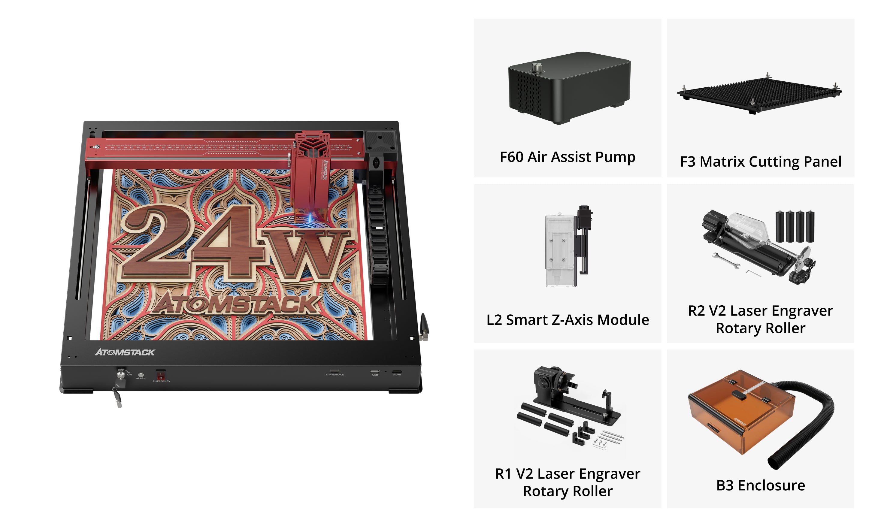 AtomStack A24 Pro Optical Power 24W Unibody Frame Laser Engraver