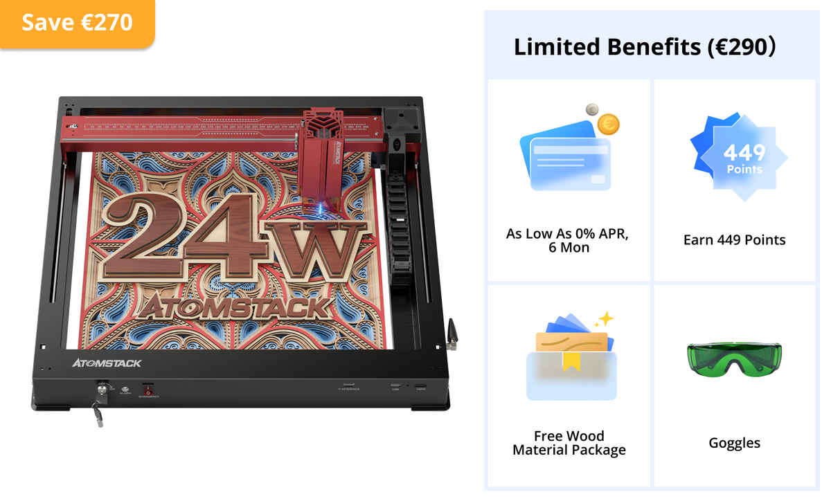 AtomStack A24/X24 Pro Optical Power 24W Unibody Frame Laser Engraver