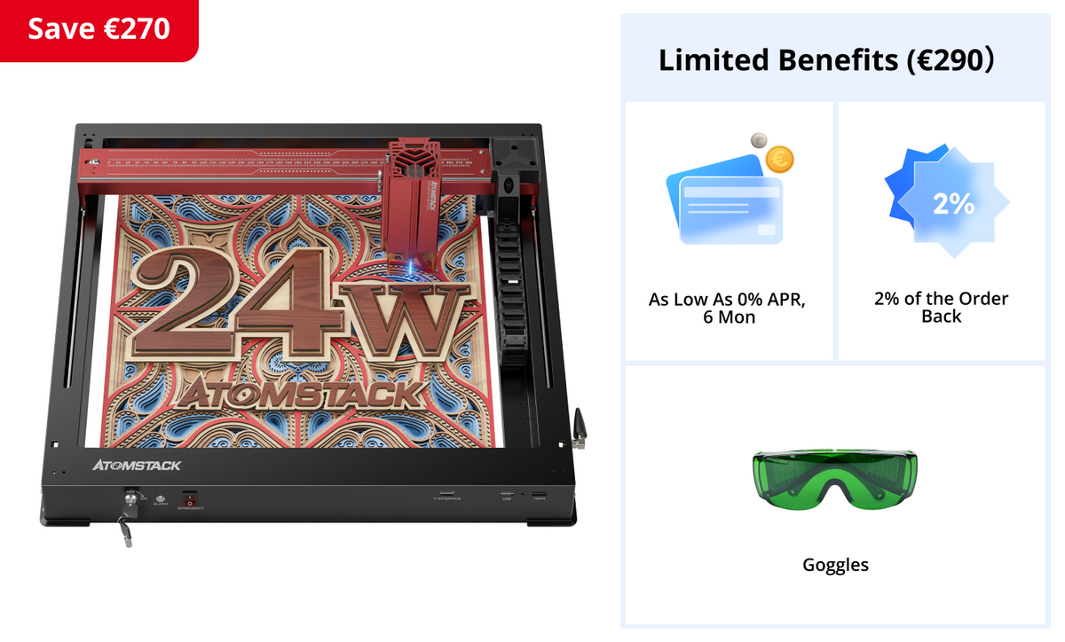 <tc>AtomStack</tc> A24 Pro Optische Leistung 24 W Unibody-Rahmen-Lasergravierer 
