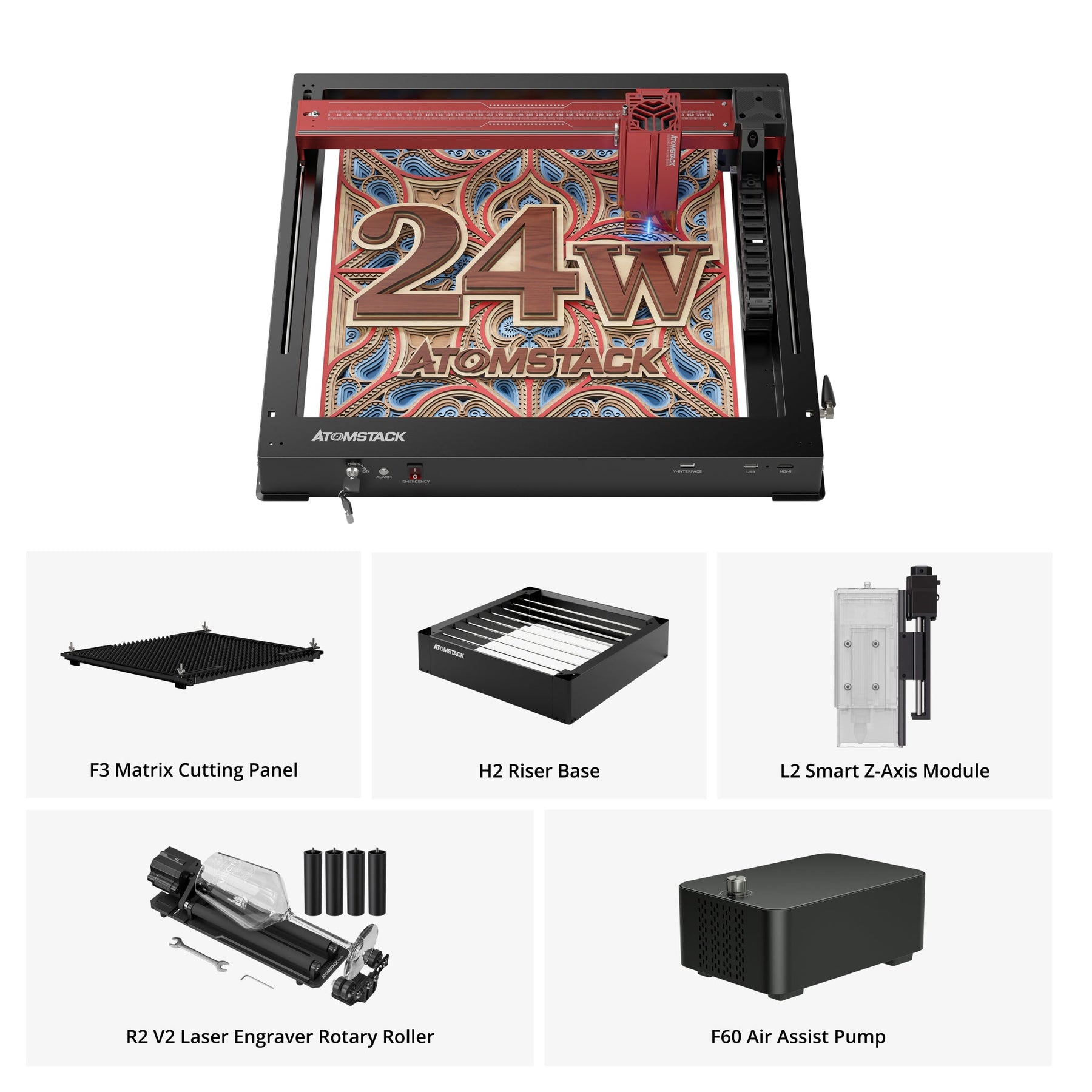 AtomStack A24/X24 Pro Optical Power 24W Unibody Frame Laser Engraver