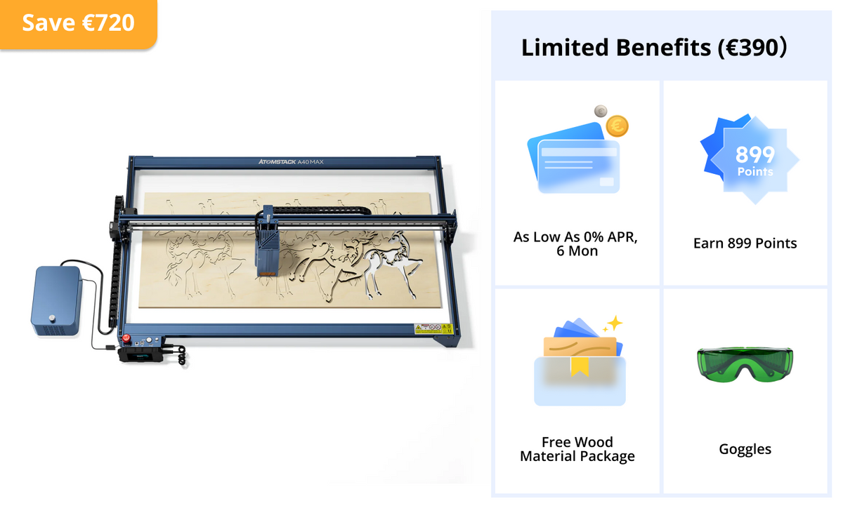 AtomStack A40/X40 Max Large Size Laser Engraving And Cutting Machine with F60 Air Assist Kit