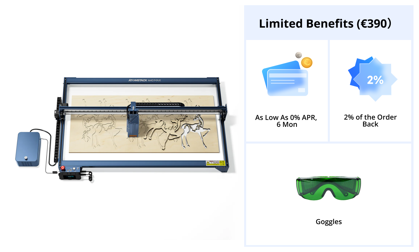 AtomStack A40 Max Large Size Laser Engraving And Cutting Machine with F60 Air Assist Kit