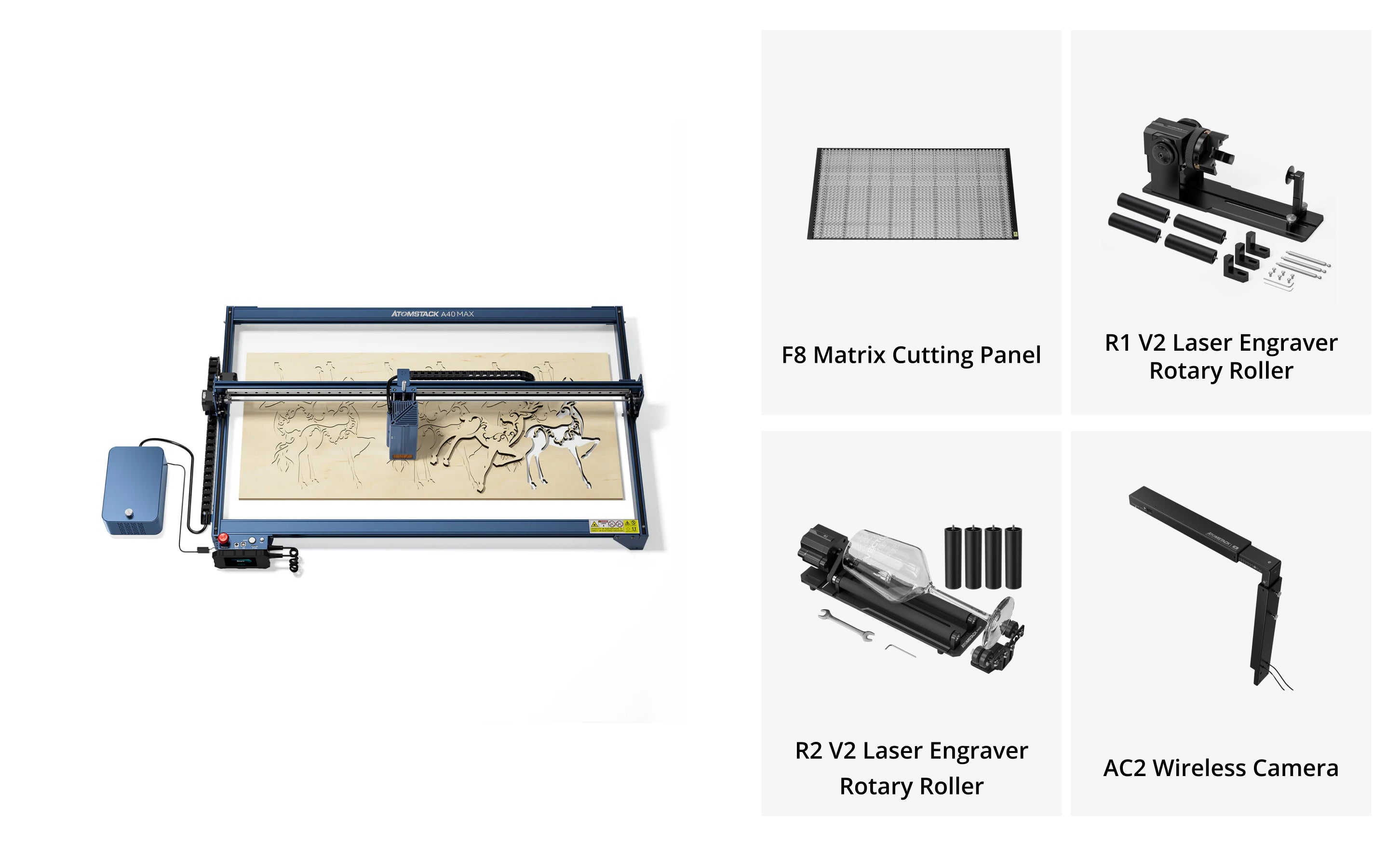 Machine de gravure et de découpe laser de grande taille <tc>AtomStack</tc> A40/X40 Max avec kit d'assistance pneumatique F60