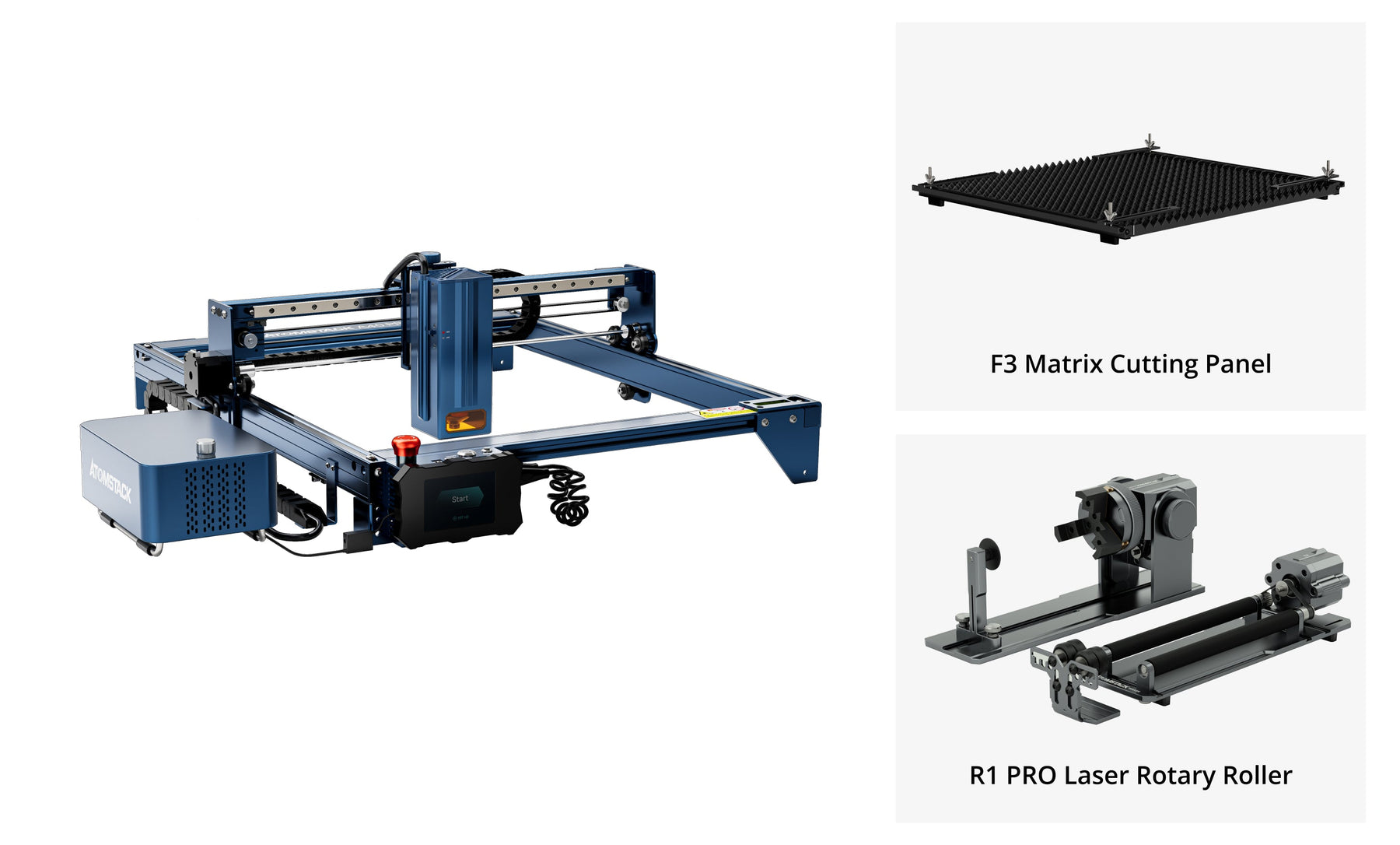 Machine laser <tc>AtomStack</tc> A40 Pro équipée d'un kit d'assistance pneumatique F60 