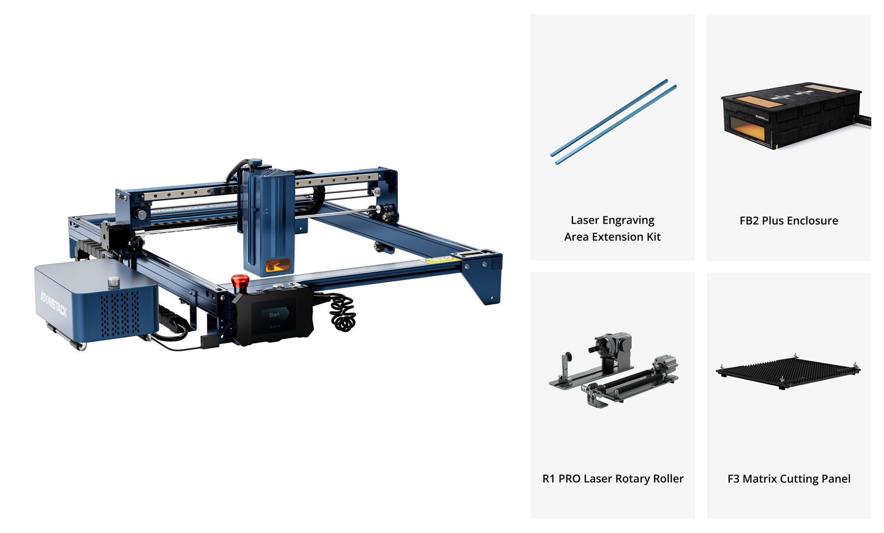 Machine laser <tc>AtomStack</tc> A40 Pro équipée d'un kit d'assistance pneumatique F60 