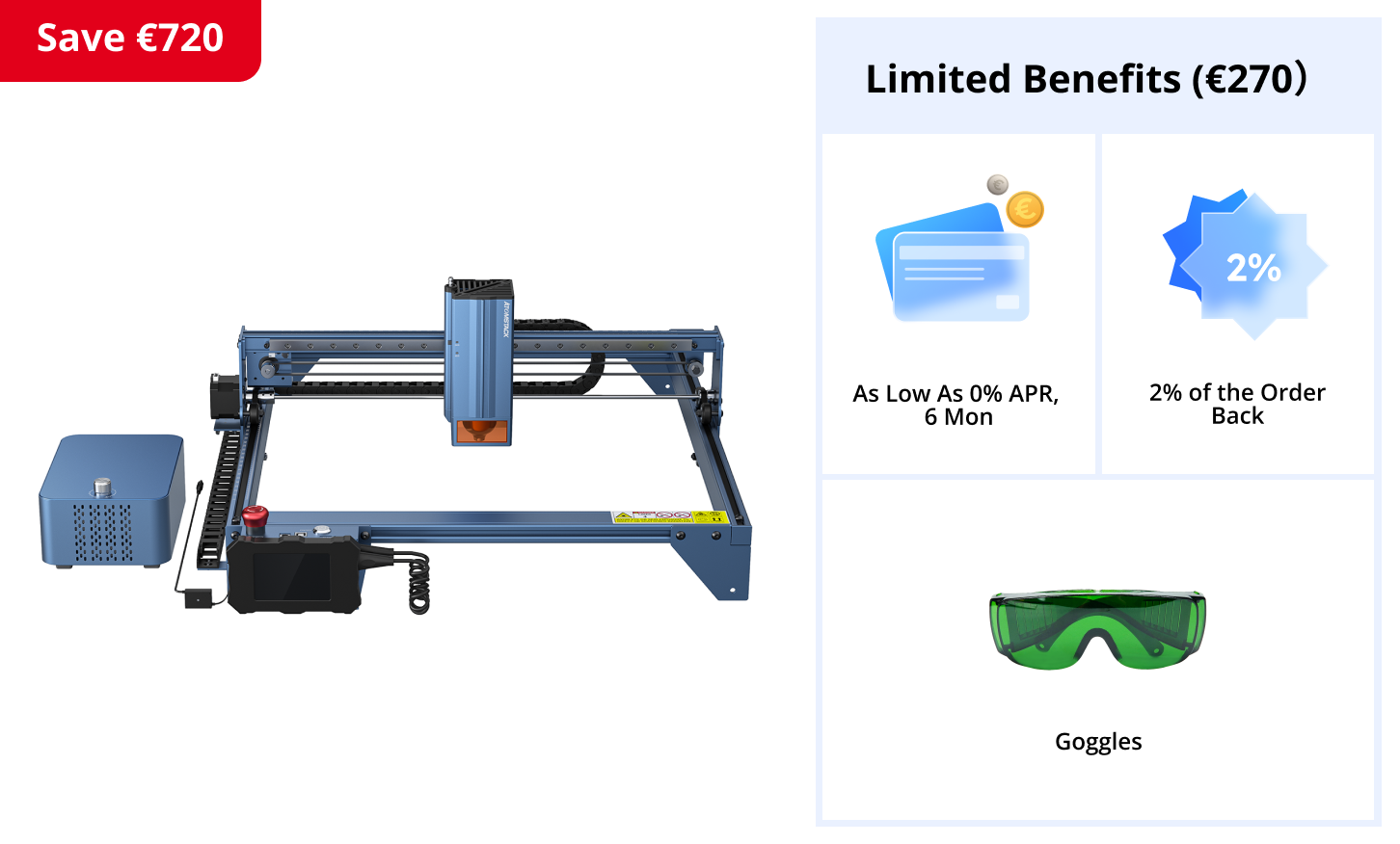 AtomStack A40 Pro Laser Cutter and Engraver Equipped with F60 Air Assist Kit