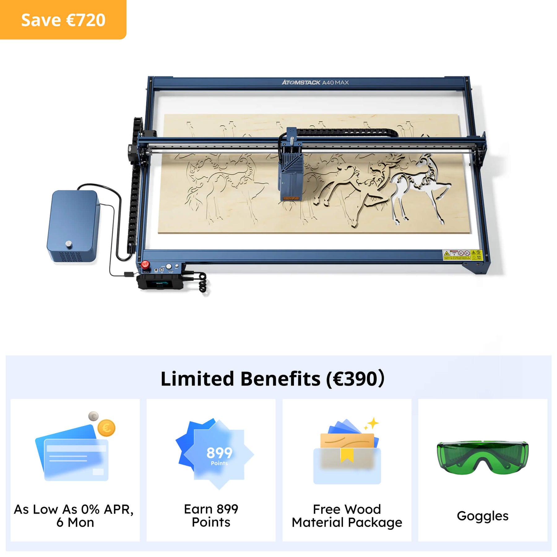 AtomStack A40/X40 Max Large Size Laser Engraving And Cutting Machine with F60 Air Assist Kit