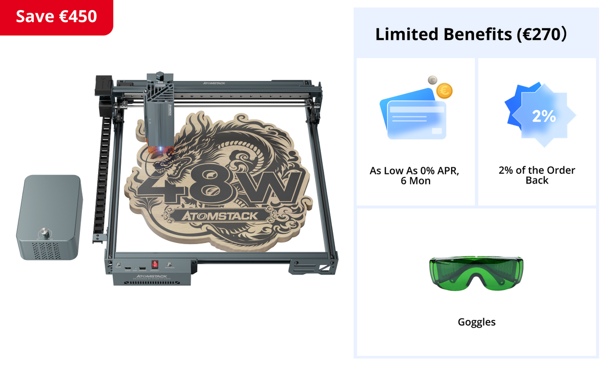 Graveur laser <tc>AtomStack</tc> A40 Pro V2 avec kit d'assistance pneumatique F60 