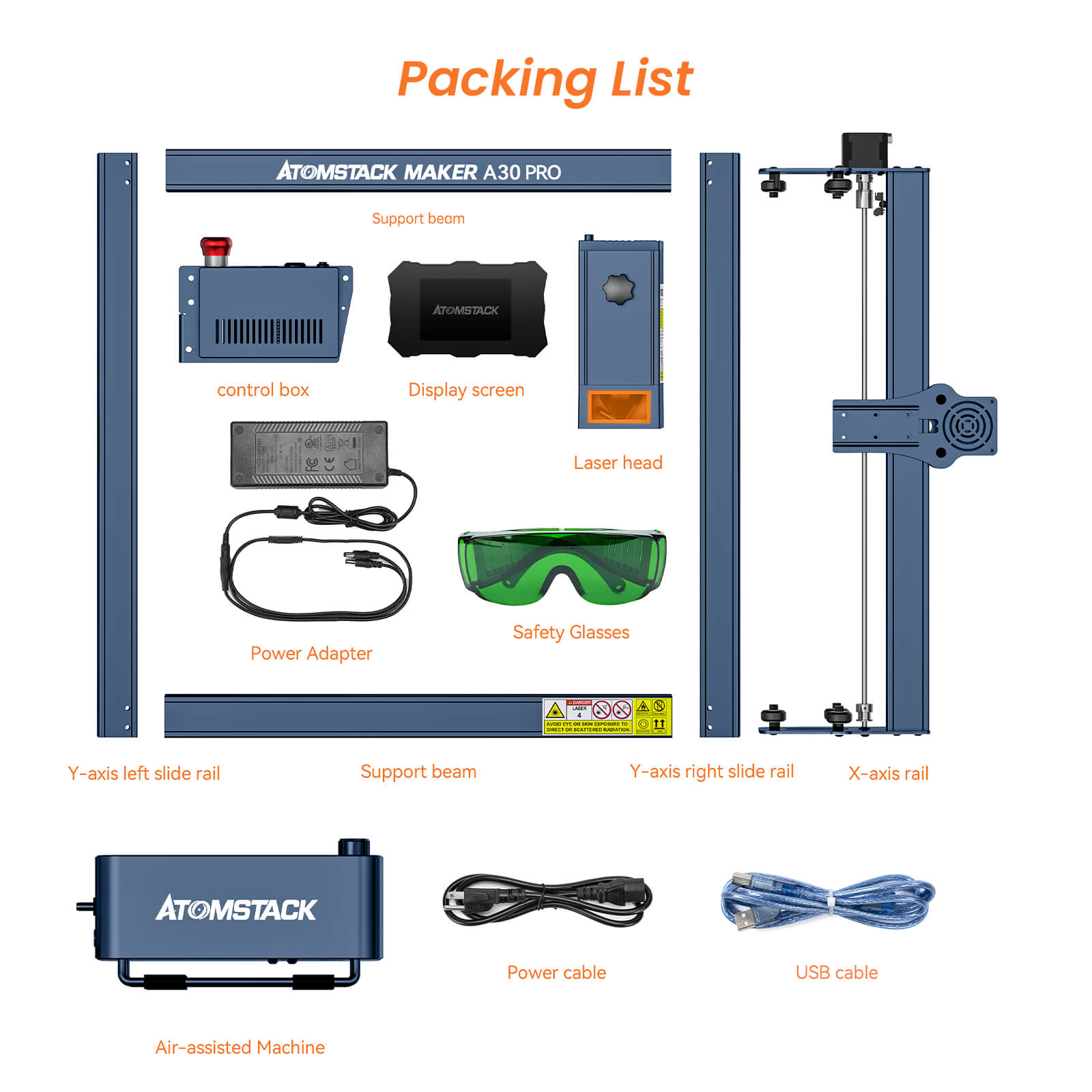 AtomStack A30/X30 Pro Laser Engraving and Cutting Machine with F60 Air Assist Kit